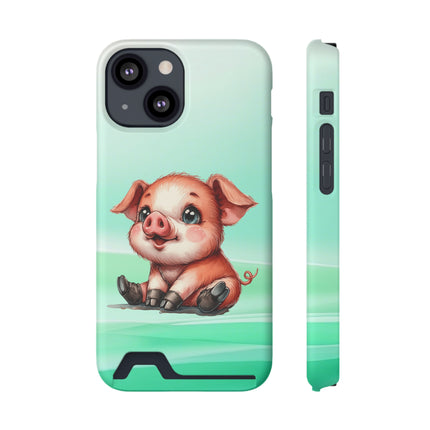 EnchantGuard Phone Case with Card Holder: Style Meets Functionality - Pig