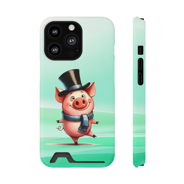 EnchantGuard Phone Case with Card Holder: Style Meets Functionality - Pig