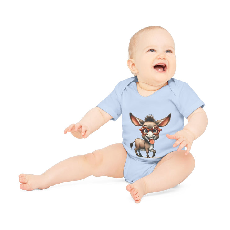 SnuggleNest Organic Baby Bodysuit (Short Sleeves) Donkey