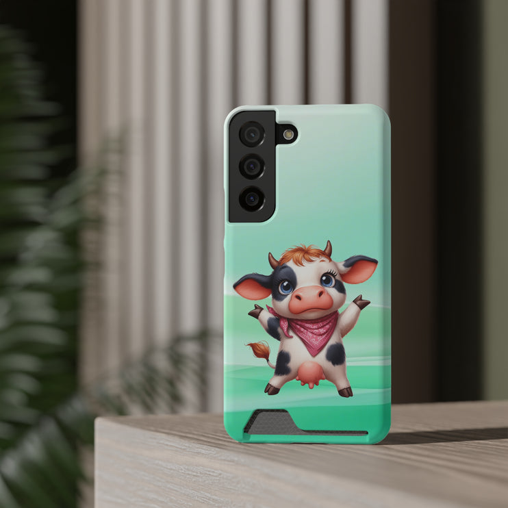 EnchantGuard Phone Case with Card Holder: Style Meets Functionality - Cow