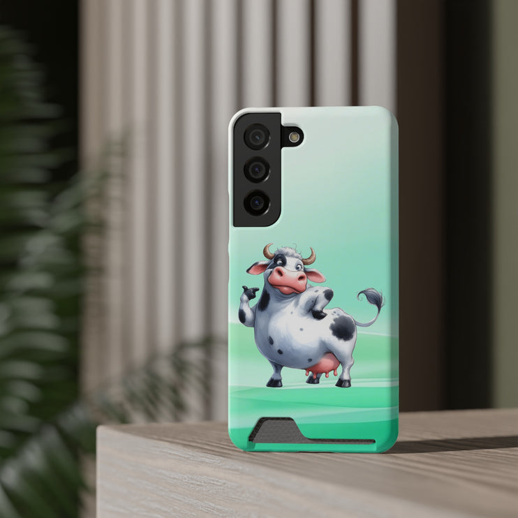 EnchantGuard Phone Case with Card Holder: Style Meets Functionality - Cow