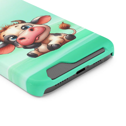 EnchantGuard Phone Case with Card Holder: Style Meets Functionality - Cow