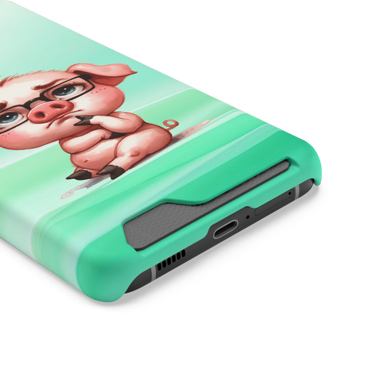 EnchantGuard Phone Case with Card Holder: Style Meets Functionality - Pig