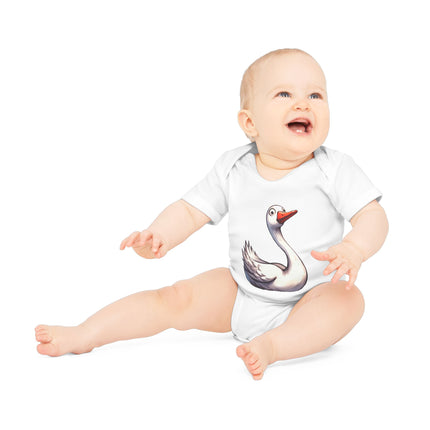 SnuggleNest Organic Baby Bodysuit (Short Sleeves) Swan