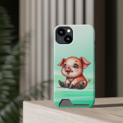 EnchantGuard Phone Case with Card Holder: Style Meets Functionality - Pig