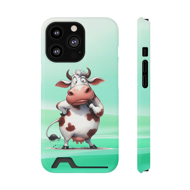 EnchantGuard Phone Case with Card Holder: Style Meets Functionality - Cow