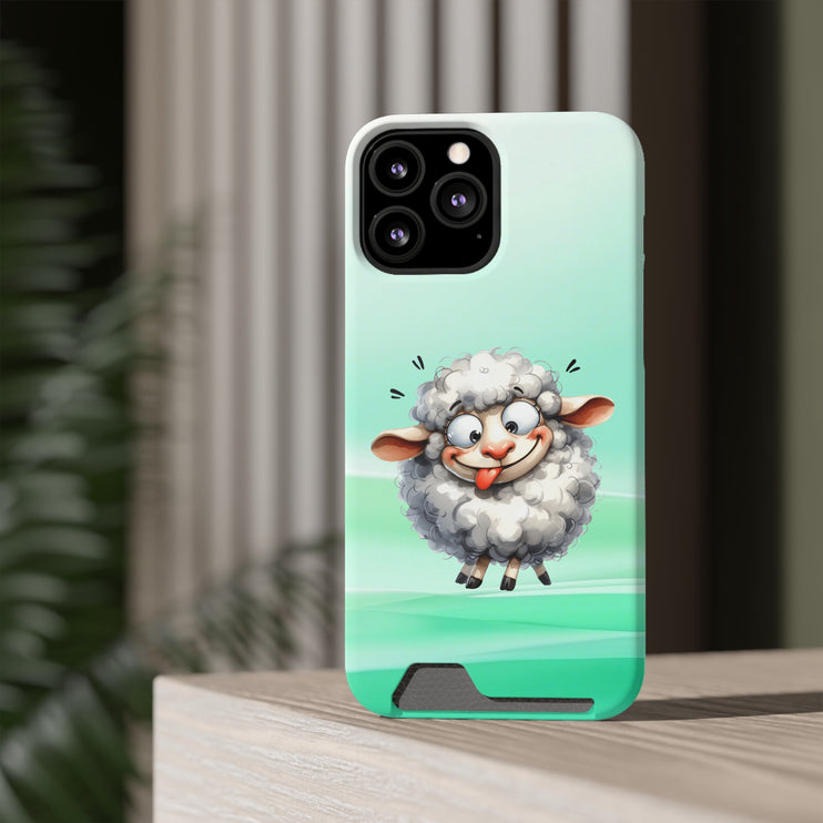 EnchantGuard Phone Case with Card Holder: Style Meets Functionality - Sheep