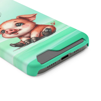 EnchantGuard Phone Case with Card Holder: Style Meets Functionality - Pig