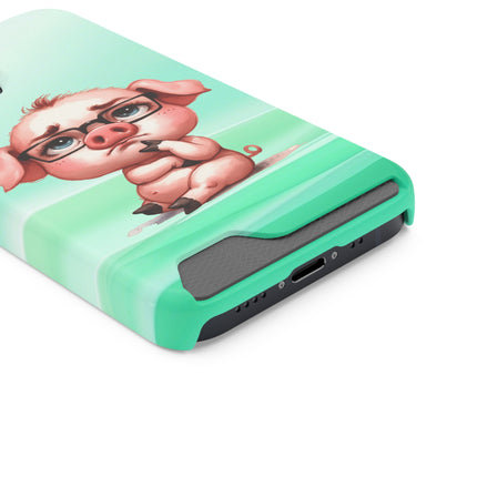 EnchantGuard Phone Case with Card Holder: Style Meets Functionality - Pig