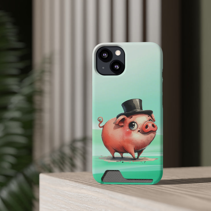 EnchantGuard Phone Case with Card Holder: Style Meets Functionality - Pig