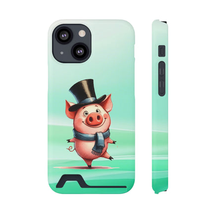 EnchantGuard Phone Case with Card Holder: Style Meets Functionality - Pig