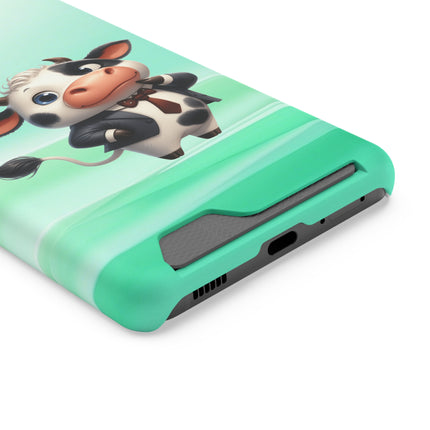 EnchantGuard Phone Case with Card Holder: Style Meets Functionality - Cow