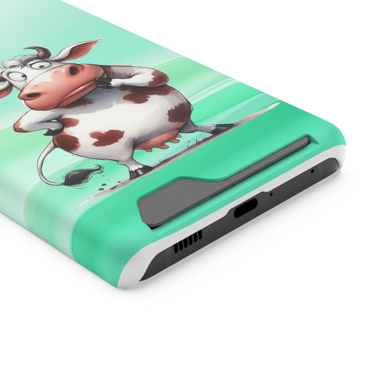 EnchantGuard Phone Case with Card Holder: Style Meets Functionality - Cow