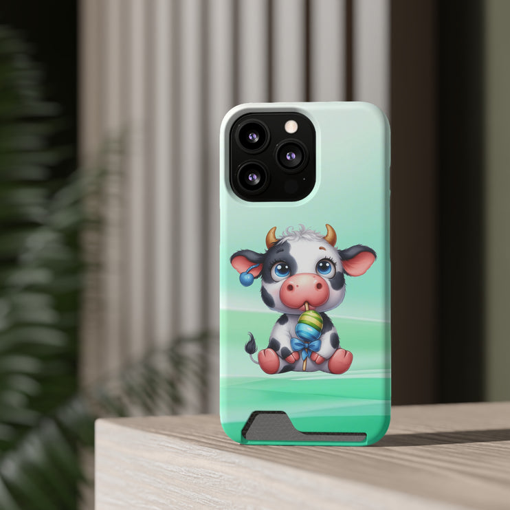 EnchantGuard Phone Case with Card Holder: Style Meets Functionality - Cow