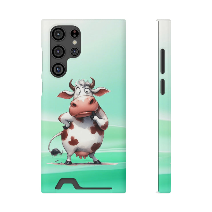 EnchantGuard Phone Case with Card Holder: Style Meets Functionality - Cow