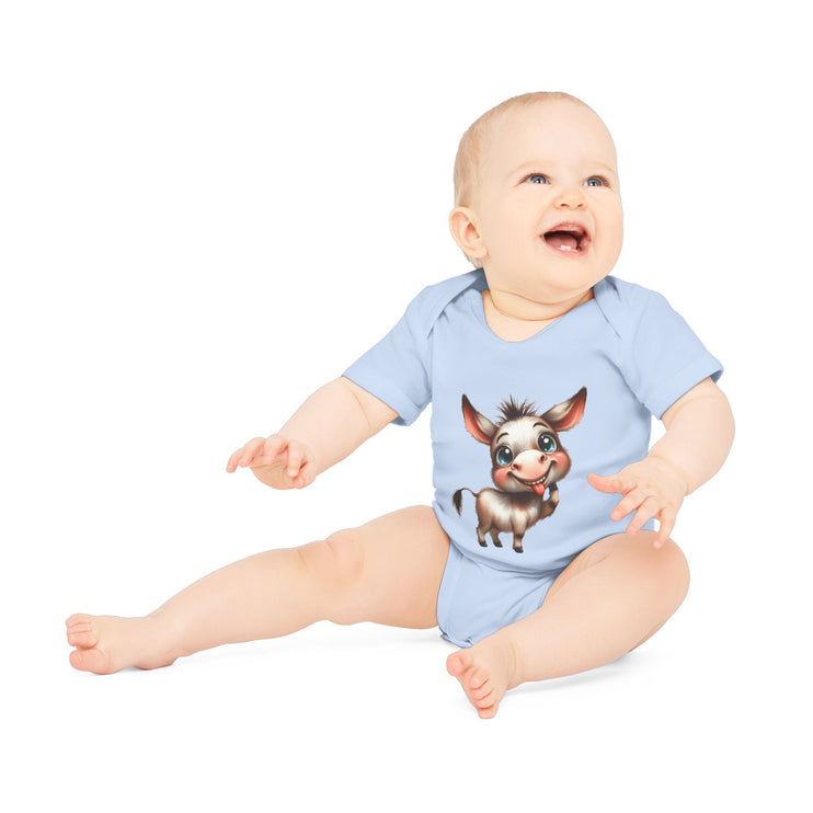 SnuggleNest Organic Baby Bodysuit (Short Sleeves) Donkey