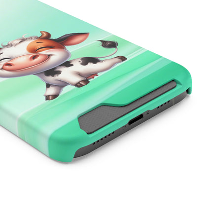 EnchantGuard Phone Case with Card Holder: Style Meets Functionality - Cow