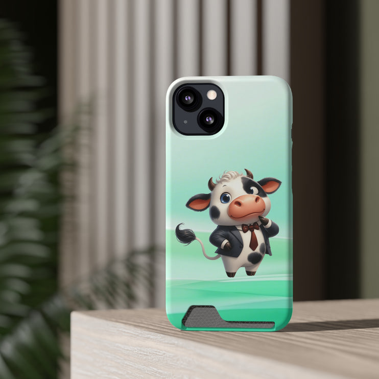 EnchantGuard Phone Case with Card Holder: Style Meets Functionality - Cow