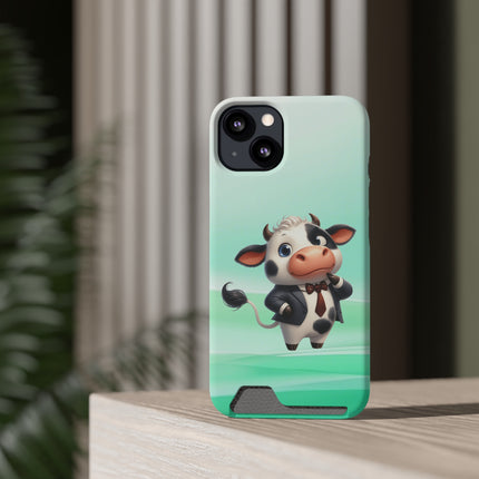 EnchantGuard Phone Case with Card Holder: Style Meets Functionality - Cow