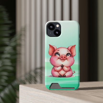 EnchantGuard Phone Case with Card Holder: Style Meets Functionality - Pig