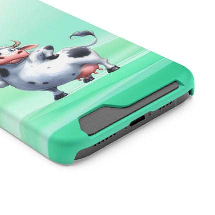 EnchantGuard Phone Case with Card Holder: Style Meets Functionality - Cow