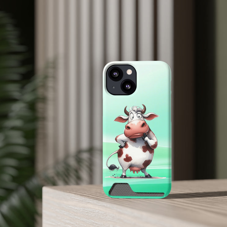 EnchantGuard Phone Case with Card Holder: Style Meets Functionality - Cow