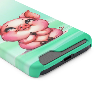 EnchantGuard Phone Case with Card Holder: Style Meets Functionality - Pig