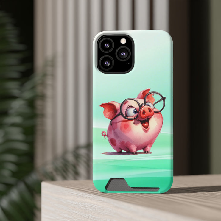 EnchantGuard Phone Case with Card Holder: Style Meets Functionality - Pig