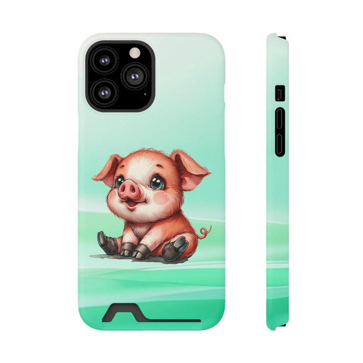 EnchantGuard Phone Case with Card Holder: Style Meets Functionality - Pig