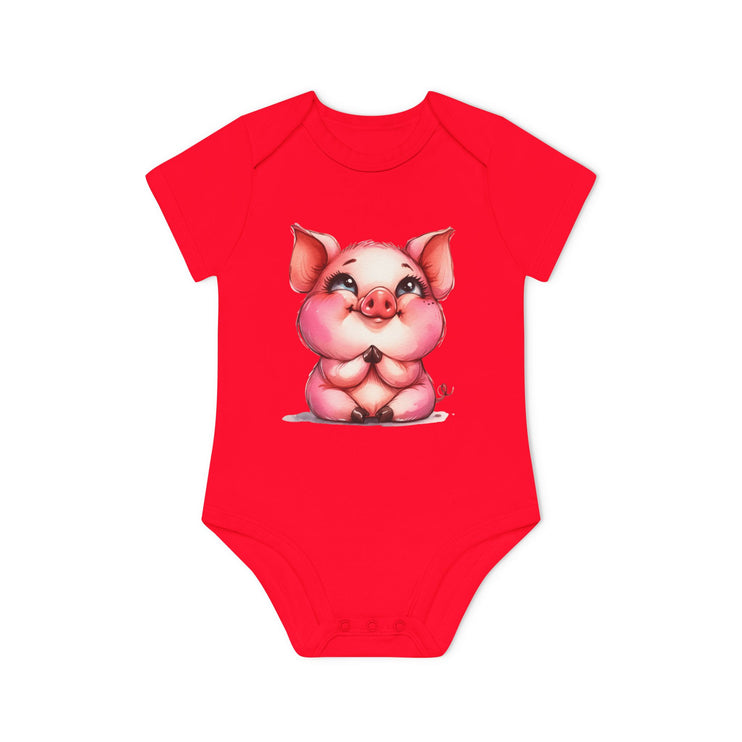 SnuggleNest Organic Baby Bodysuit (Short Sleeves) Pig