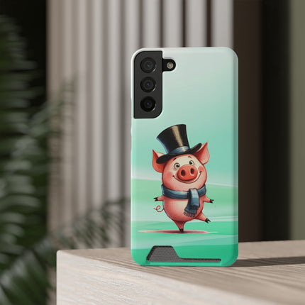 EnchantGuard Phone Case with Card Holder: Style Meets Functionality - Pig