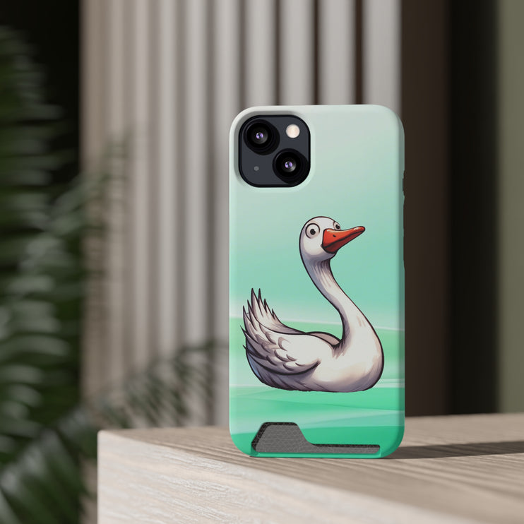 EnchantGuard Phone Case with Card Holder: Style Meets Functionality - Swan