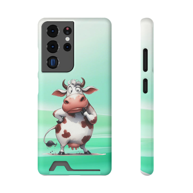 EnchantGuard Phone Case with Card Holder: Style Meets Functionality - Cow