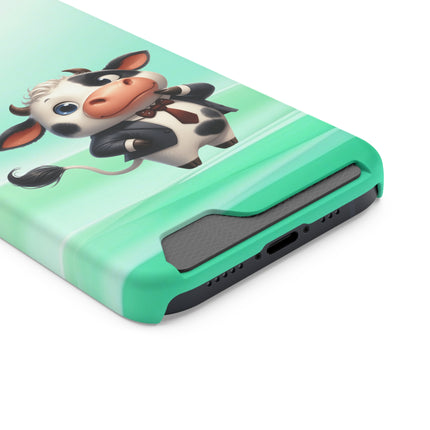 EnchantGuard Phone Case with Card Holder: Style Meets Functionality - Cow