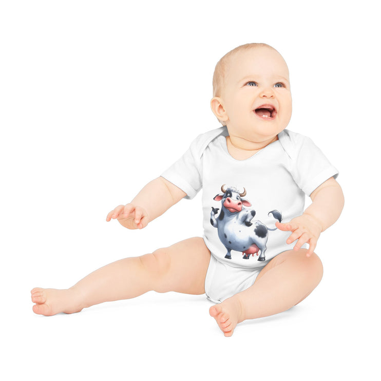 SnuggleNest Organic Baby Bodysuit (Short Sleeves) Cow