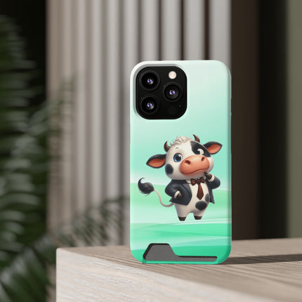 EnchantGuard Phone Case with Card Holder: Style Meets Functionality - Cow