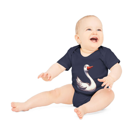 SnuggleNest Organic Baby Bodysuit (Short Sleeves) Swan