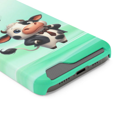 EnchantGuard Phone Case with Card Holder: Style Meets Functionality - Cow