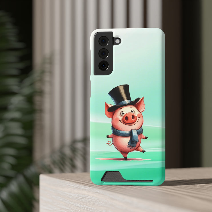 EnchantGuard Phone Case with Card Holder: Style Meets Functionality - Pig