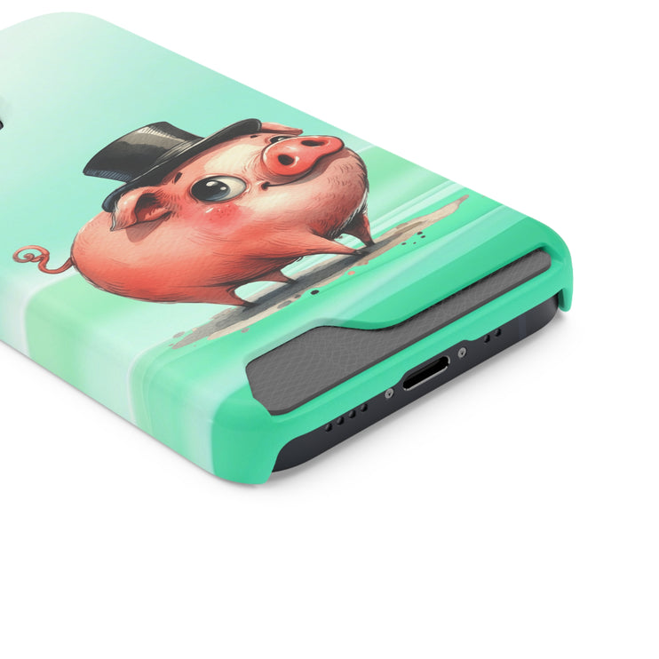 EnchantGuard Phone Case with Card Holder: Style Meets Functionality - Pig