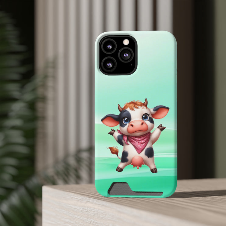 EnchantGuard Phone Case with Card Holder: Style Meets Functionality - Cow