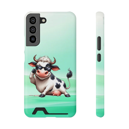 EnchantGuard Phone Case with Card Holder: Style Meets Functionality - Cow