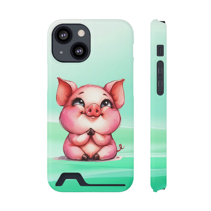 EnchantGuard Phone Case with Card Holder: Style Meets Functionality - Pig