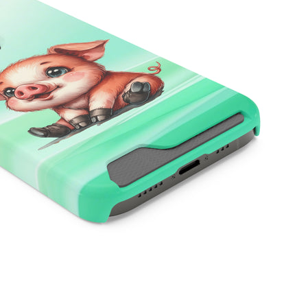 EnchantGuard Phone Case with Card Holder: Style Meets Functionality - Pig