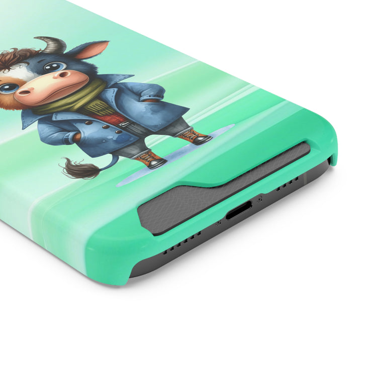 EnchantGuard Phone Case with Card Holder: Style Meets Functionality - Cow