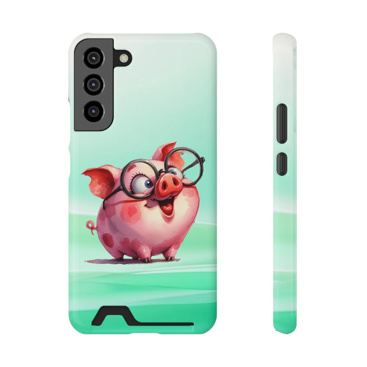 EnchantGuard Phone Case with Card Holder: Style Meets Functionality - Pig