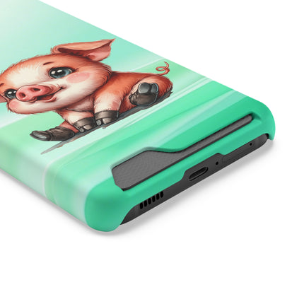 EnchantGuard Phone Case with Card Holder: Style Meets Functionality - Pig