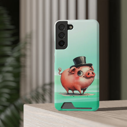 EnchantGuard Phone Case with Card Holder: Style Meets Functionality - Pig