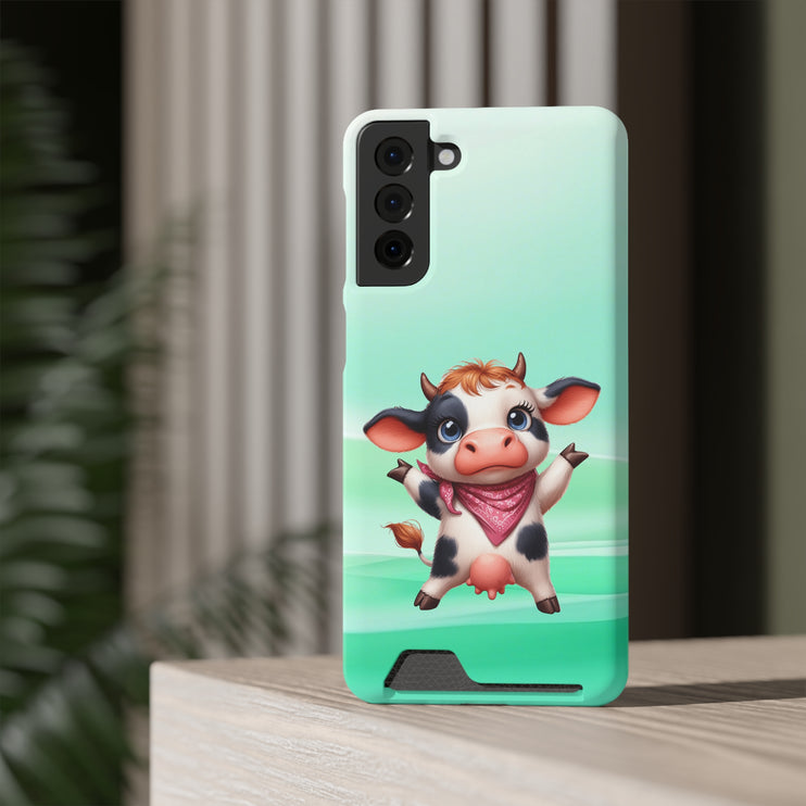 EnchantGuard Phone Case with Card Holder: Style Meets Functionality - Cow