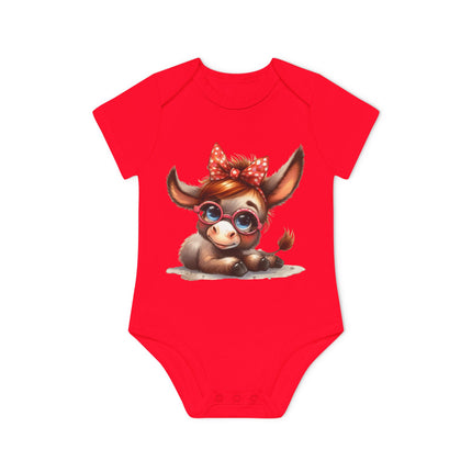 SnuggleNest Organic Baby Bodysuit (Short Sleeves) Donkey